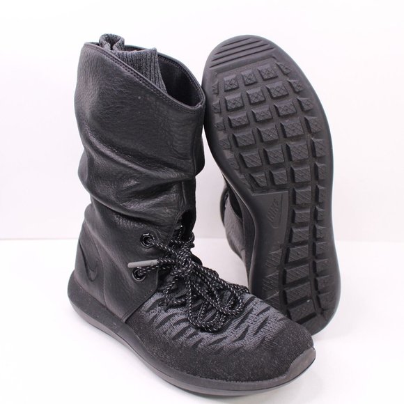 Nike Womens Roshe 2 Hi Flyknit Slouch Leather Boots Size 7 All Black Gray 861708 - Picture 12 of 13